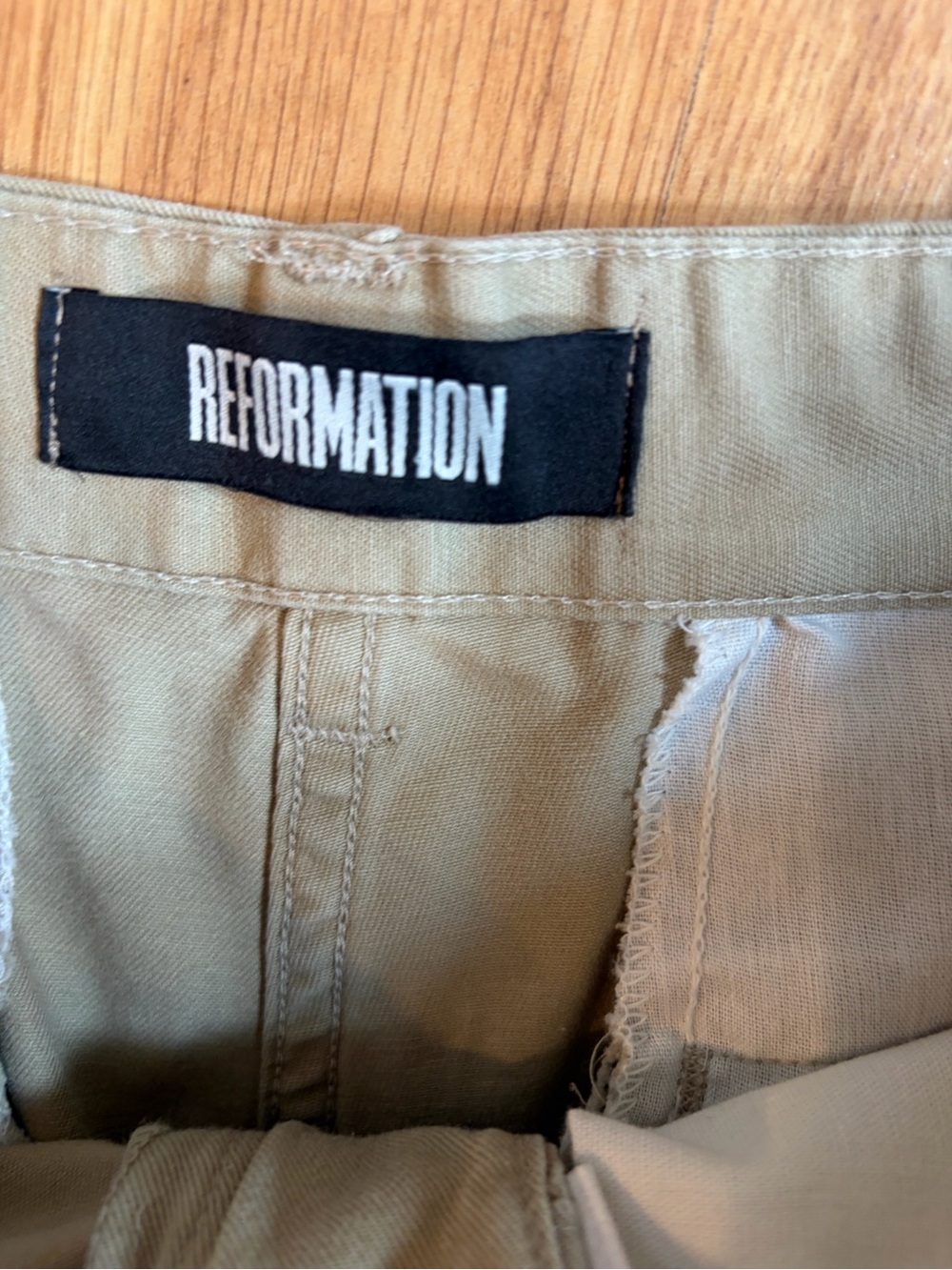 Reformation Khaki Raw Hem Military Vat Dye Flat Front Pants Size S - Picture 9 of 11